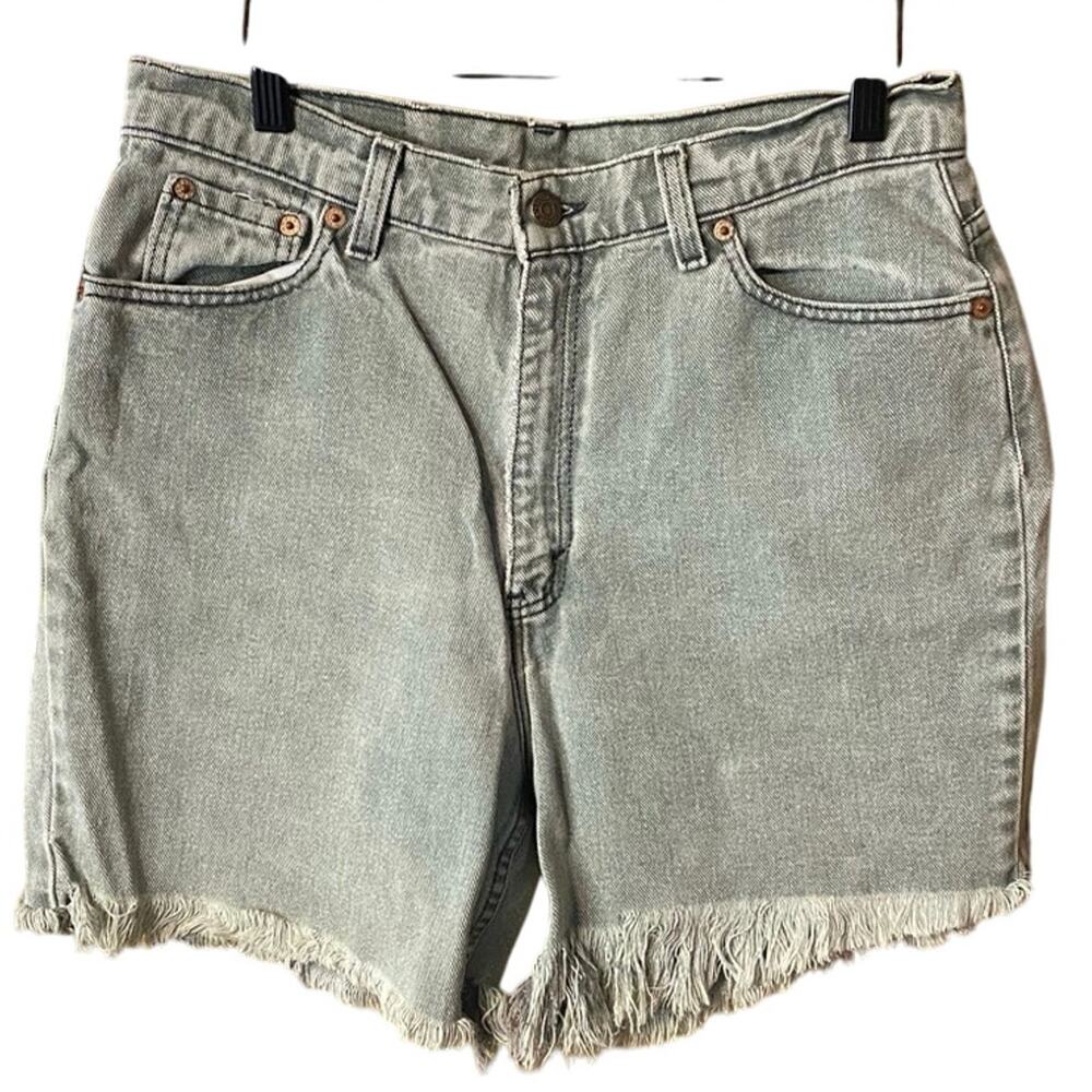 Vintage Levi's 521 sage cut off Jean Shorts Distressed Raw Hem USA made 14